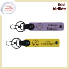 Üç Ayyıldız Işlemeli Anahtarlık Takımı – Vatanseverlere Özel Yazılabilir Hediye, Mor Menekşe-Sarı