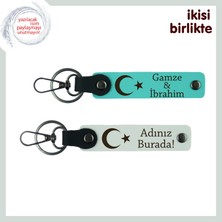 Sevgiliye Her Zaman Yanında Olacağınızın Simgesi – Ay Yıldız Anahtarlık X2 Set, Turkuaz-Beyaz