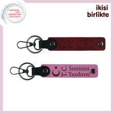 Kankaya Doğum Günü Armağanı – Ay Yıldız Tc, Kişisel Isimli Anahtarlık Takımı, Bordo-Pembe