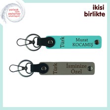 Sevgiliye Bir Hatıra – Türk Yazısı Desenli Anahtarlık Takımı, Turkuaz-Kül Gri