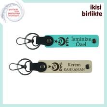 Sevdiklerine Hediye, Ayyıldız Kurt Göktürk Temalı Kişiye Özel Anahtarlık Set, Turkuaz-Sütlü Kahve