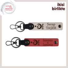 Eşe Özel Gün Hediyesi, Ayyıldız Kurt Göktürk Kişiselleştirilebilir Anahtarlık, Pudra-Nar Çiçeği