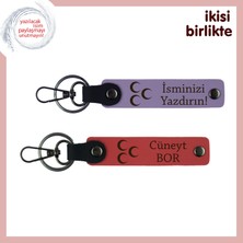 Üç Hilal Motifli Kişisel Anahtarlık Seti – Temalı Anlamlı Armağan X2, Mor-Nar Çiçeği