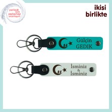 Teyzeye Gönülden Bir Hediye – Çocuk ve Ayyıldız 2’li Kişisel Anahtarlık Seti, Koyu Turkuaz-Beyaz
