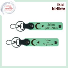 En Yakın Arkadaşına Kalıcı Hatıra –ay Yıldızlı, Çift Isimli 2 Anahtarlık Hediye, Açık Yeşil-Yeşil