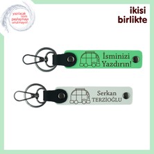 Karavanla Kurulan Dostluklara Özel, Yazılabilir Deri Anahtarlık Takım, Fıstık Yeşil-Beyaz