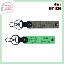 Seyahat Aşkıyla Dolu Ruhlara, Karavanlı Kişisel Deri Anahtarlık Takımı, Kül Gri-Fıstık Yeşil