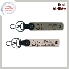 Kişiselleştirilebilir Özellikli Ay Yıldız Tc Motifli Isim Yazılabilen Anahtarlık Set, Kül Gri-Pudra