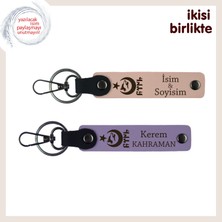 En Zarif Hediye – Ayyıldız Kurt Göktürk Desenli Kişisel Isimli Anahtarlık Set X2, Yavru Ağzı-Mor