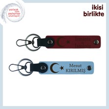 Yeni Ofise Şık Başlangıç – Ay Yıldızlı Kişisel Anahtarlık Takımı, Isim Yazılı, Bordo-Gök Mavi