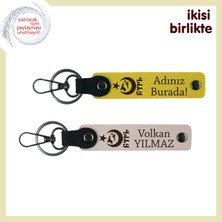 Vatan ve Aşk Bir Arada – Sevgiline Ayyıldız Kurt Göktürk Desenli Kişisel Anahtarlık Seti, Sarı-Pudra