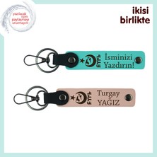 Klasiklerden Sıyrılan Hediye– Ayyıldız Kurt Göktürk Desenli Isimli X2 Anahtarlık, Turkuaz-Yavru Ağzı