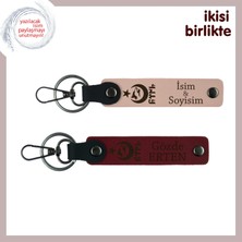 Her Anınıza Hediye, Ayyıldız Kurt Göktürk Kişisel Deri Anahtarlık X2'li Seti, Yavru Ağzı-Bordo