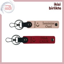 Kişisel Dokunuşuyla Farklı Hediye – Ayyıldız ve Türkiye Deri Anahtarlık X2'li, Yavru Ağzı-Kırmızı
