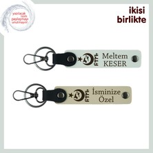 Dayıya Hediye, Ayyıldız Kurt Göktürk Tasarımla Isme Özel 2’li Anahtarlık Takımı, Beyaz-Sütlü Kahve
