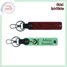 Vatansevere Özel Hediye – Ayyıldız Kurt Göktürk, Kişisel Isimli 2’li Anahtarlık Takımı, Bordo-Yeşil