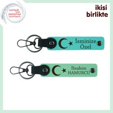 Birlikte Geçen Günleri Onurlandıran Hediye – Ay Yıldızlı Deri Anahtarlık X2 Set, Turkuaz-Yeşil
