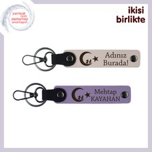 Vatan Temalı,kişiye Özel Isim Yazılabilen, Çocuk ve Ayyıldız Anahtarlık Seti, Iki Adet, Pudra-Mor