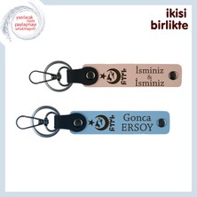 Vefayı Simgeleyen Hediye – Ayyıldız Kurt Göktürk Kişisel Deri Anahtarlık X2, Yavru Ağzı-Gök Mavi