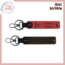 Babaya Değerli Hediye – Üç Hilal Temalı Kişisel Isimli Anahtarlık Takımı, Nar Çiçeği-Kahve