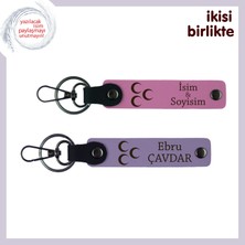 Ömürlük Hatıra – Üç Hilal, Kişiselleştirilebilir Deri Anahtarlık Seti, Pembe-Mor