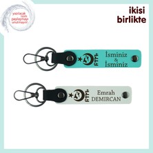 Unutulmaz Hediye– Ayyıldız Kurt Göktürk Kişiselleştirilebilir Anahtarlık X2 Set, Turkuaz-Beyaz