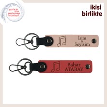 Isimle Bütünleşen Nota Figürü, Adınız Yazılabilir Deri Anahtarlık Takımı X2, Yavru Ağzı-Nar Çiçeği
