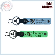 Patron Için Anlamlı Hediye – Ayyıldız Kurt Göktürk Kişisel Isimli Anahtarlık Takımı, Gök Mavi-Yeşil