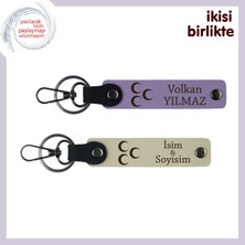 Türk Ruhunu Yansıtan Üç Hilal Anahtarlık, Kişiye Özel Deri Hediye , Mor-Sütlü Kahve