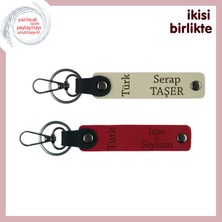 Sevgililik Hatırası Olacak Hediye – Türk Yazısı Deri Anahtarlık Seti, Sütlü Kahve-Kırmızı