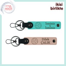 Sporcu Kıza Uygun Voleybol Anahtarlık Takımı, Kişiselleştirilebilir Isimli, Turkuaz-Yavru Ağzı