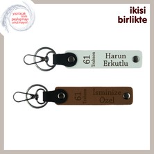 Trabzonluya Sunulabilecek Şık Hediye, Isme Özel 61 Temalı Deri Anahtarlık, Beyaz-Açık Kahve