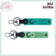 Subaya Kutlama Armağanı – Çocuk ve Ayyıldız Temalı Isimli Anahtarlık 2'li, Koyu Turkuaz-Yeşil