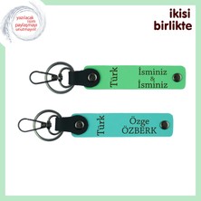 Çocuğuna Hatıralık – Türk Yazısı Temalı Isimli 2’li Anahtarlık Takım, Fıstık Yeşil-Turkuaz