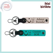 Aşkına Vefa Kat, Ay Yıldız Tc Sevgiliye Özel Kişiselleştirilebilir Anahtarlık Hediye, Pudra-Turkuaz