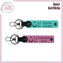 Romantik Ruhlara Vatan Temalı Şıklık – Ay Yıldız Tc Desenli Anahtarlık Hediyesi, Turkuaz-Pembe