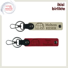 Kamp Alanlarının Hatırasını Taşıyan Hediye, Kişisel Deri Anahtarlık Takımı, Sütlü Kahve-Kırmızı