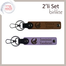 Kardeşe Özel Kalıcı Hatıra, Bozkurt ve Ayyıldız Isim ve Soyadı Yazılı X2 Anahtarlık, A Kahve-Mor