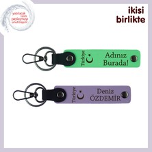 Iş Arkadaşına Bir Sürpriz – Ayyıldız ve Türkiye Isim Yazılı Anahtarlık Takımı, Fıstık Yeşil-Mor