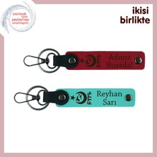 Ayyıldız Kurt Göktürk Temalı Kişisel Anahtarlık Seti – Doğum Gününe Özel Armağan, Kırmızı-Turkuaz