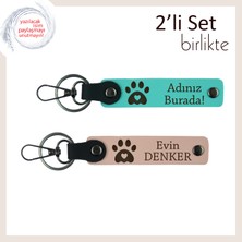 Köpek Sever Sevgiliye Sevimli Armağan, Kalpli Pati Temalı Anahtarlık Takımı, Turkuaz-Yavru Ağzı