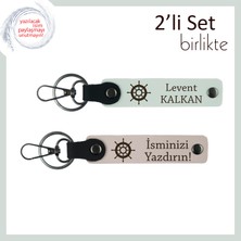 Rotanı Sen Seç, Ismini Sen Yazdır, Gemi Dümeni Anahtarlık Seti, Kişiselleştirilebilir, Beyaz-Pudra
