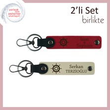 Sevgiliye Anlamlı ve Zarif Hediye, Gemi Dümeni Detaylı Anahtarlık Seti, Kırmızı-Sütlü Kahve