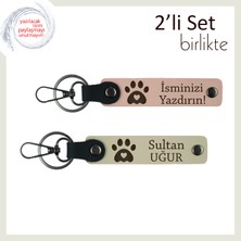 Veteriner Öğrenciye Mezuniyet Hediyesi, Kalpli Pati Temalı Deri Anahtarlık Seti, Yavru Ağzı-S Kahve