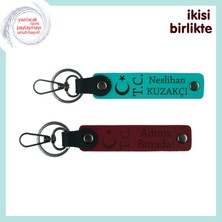 Kankaya Seçkin Bir Armağan – Ay Yıldız Tc Desenli Isim Yazılı Anahtarlık Takımı, Koyu Turkuaz-Bordo