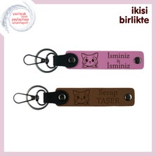 Kedili Hayat Başka Güzeldir, Isim Yazılabilir Anahtarlık X2’li, Pembe-Açık Kahve