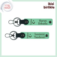 En Yakın Arkadaşına Hatıra, Ayyıldız ve Türkiye, Çift Isimli 2 Anahtarlık Hediye, Açık Yeşil-Yeşil