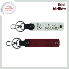 Sevdiklerine Sürpriz Yap Ayyıldız ve Türkiye Temalı Kişisel Isimli X2 Anahtarlık Seti, Beyaz-Bordo