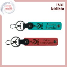 Vatan Temalı Sürpriz, Ayyıldız Kurt Göktürk Kişiye Özel 2’li Anahtarlık Takımı, K Turkuaz-Nar Çiçeği