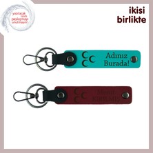 Kankaya  Armağan – Üç Hilal Desenli Isim Yazılı Anahtarlık Takımı, Koyu Turkuaz-Bordo